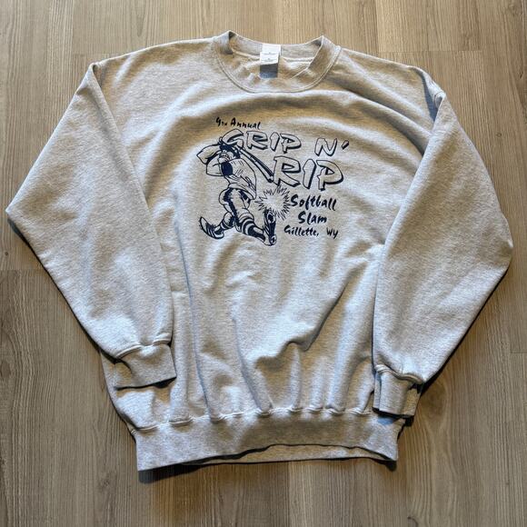 Gildan Other - Vintage Grip N' Rip Gillette Wyoming Gray Softball Crewneck Sweatshirt Sz XL VTG